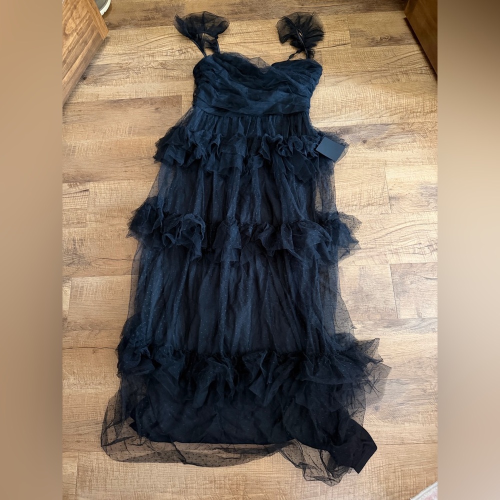 Lulu's Pure Radiance Black Mesh Swiss Dot Tiered Maxi Dress - Picture 7 of 8